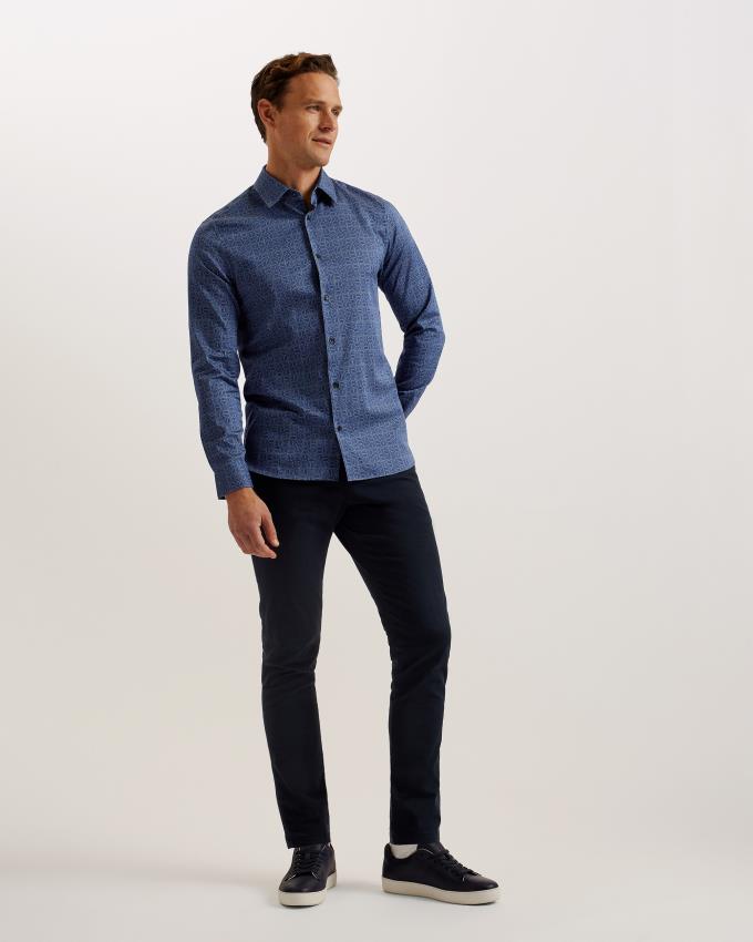 Chemises Ted Baker Slim Fit Geometric Print Bleu Marine Homme | QLP-35064469